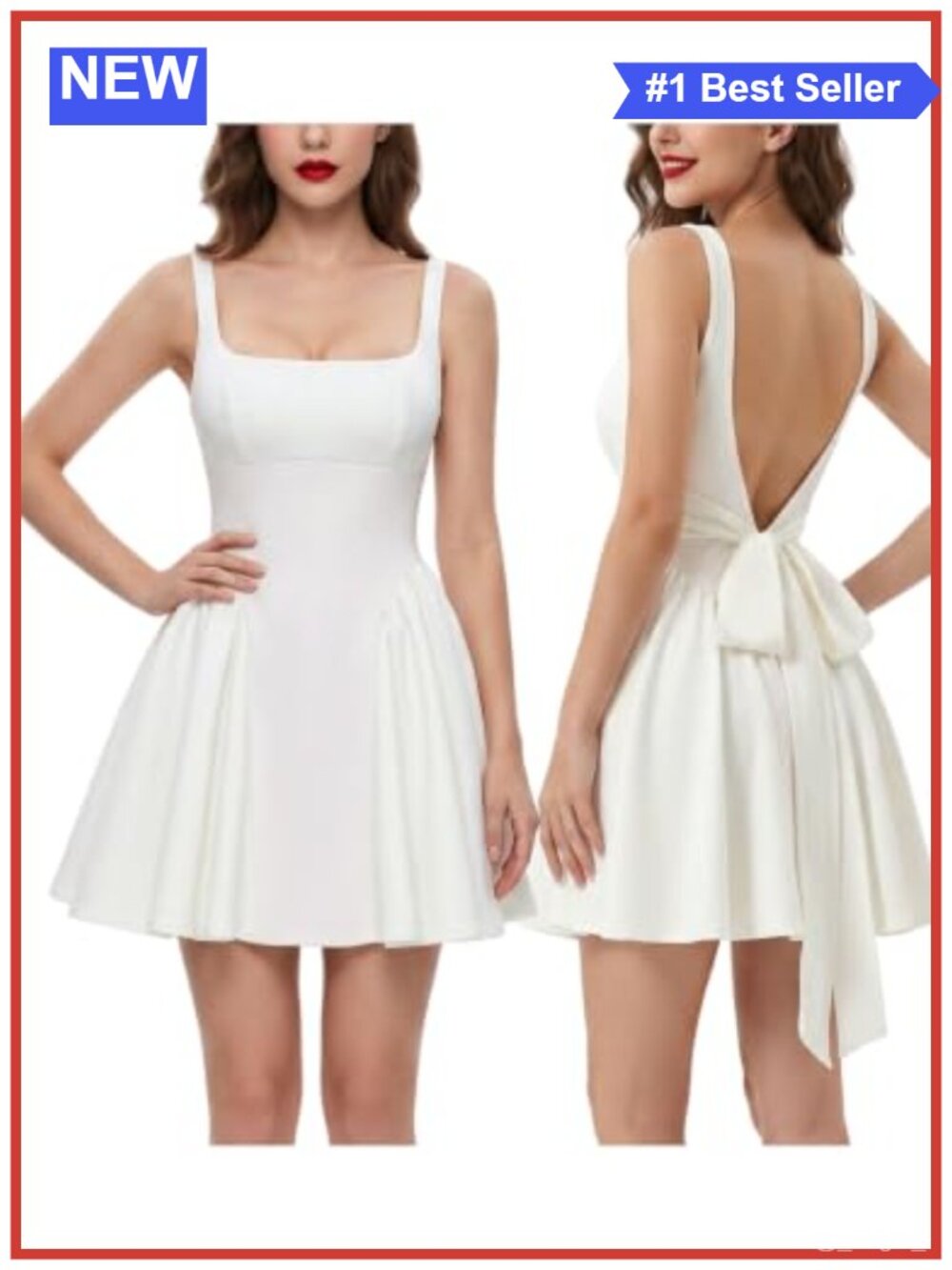Sexy Backless Bow Tank Mini Dress Sleeveless Square Neck A Line Ruffle Party